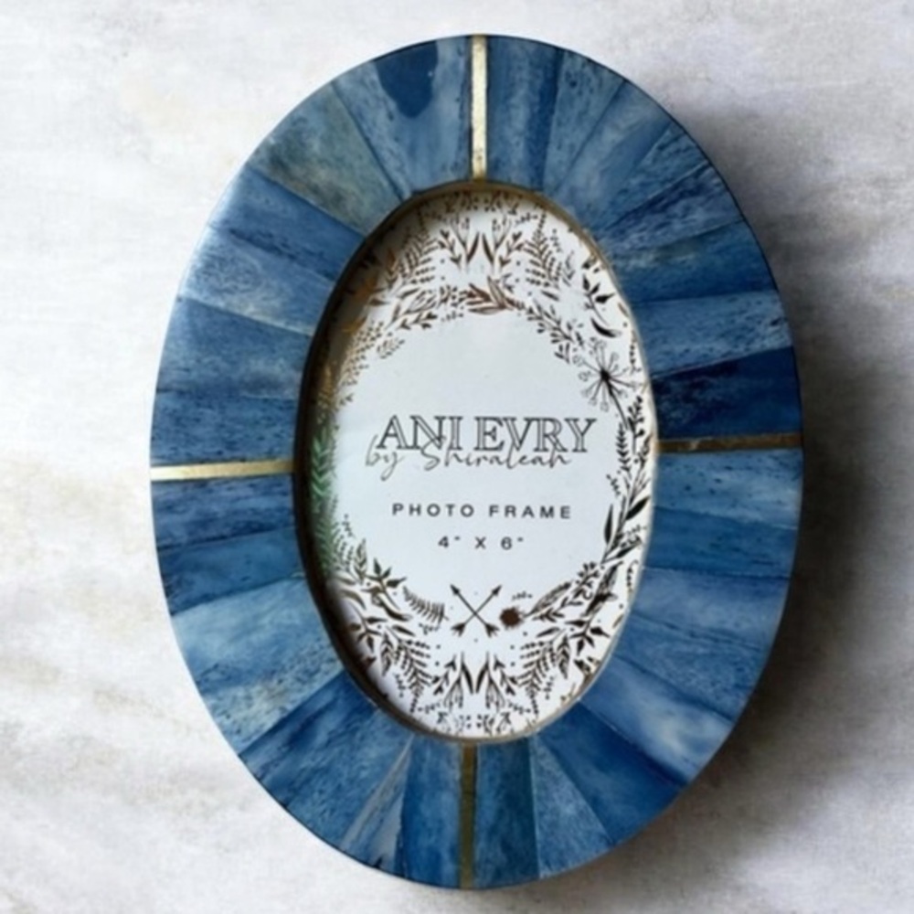 Oval 4x6 Picture Photo Frame - Carved Bone Blue gold